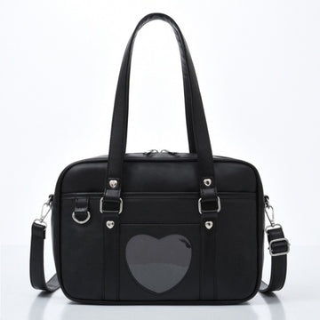 New Student PU Leather Schoolbag Large Capacity Shoulder Bag Heart JK Uniform Bag Handbags Female Travel Tote Daily Shopping Bag